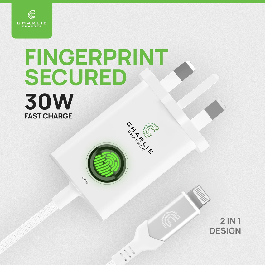 Charlie Charger 30W  Lightning USB 2 Metre  White