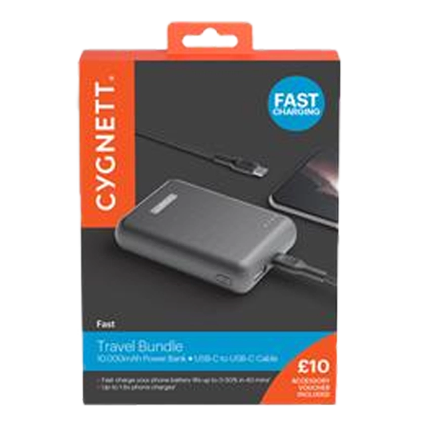 Cygnett Fast Charging travel bundle 10000mAh Power Bank USB-C to Lightning Cable Black