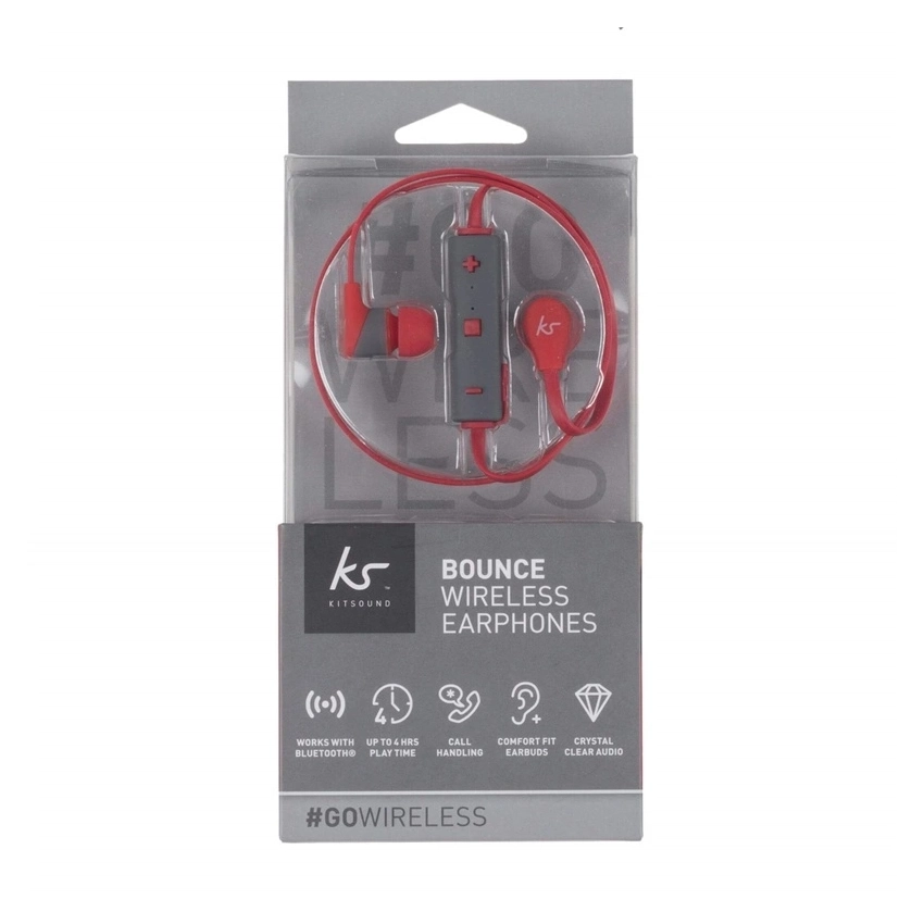 Kitsound Bounce Bluetooth Wireless In-Ear Headphones Red