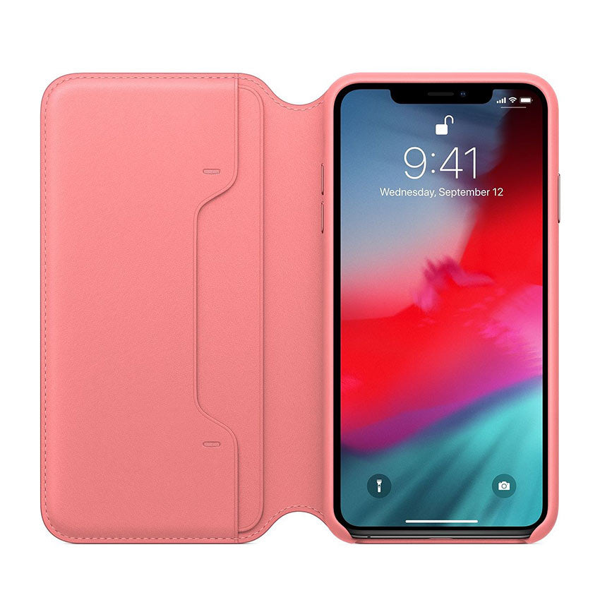 Apple iPhone XS Max Leather Folio Case Peony Pink-1- Fonez-Keywords : MacBook - Fonez.ie - laptop- Tablet - Sim free - Unlock - Phones - iphone - android - macbook pro - apple macbook- fonez -samsung - samsung book-sale - best price - deal